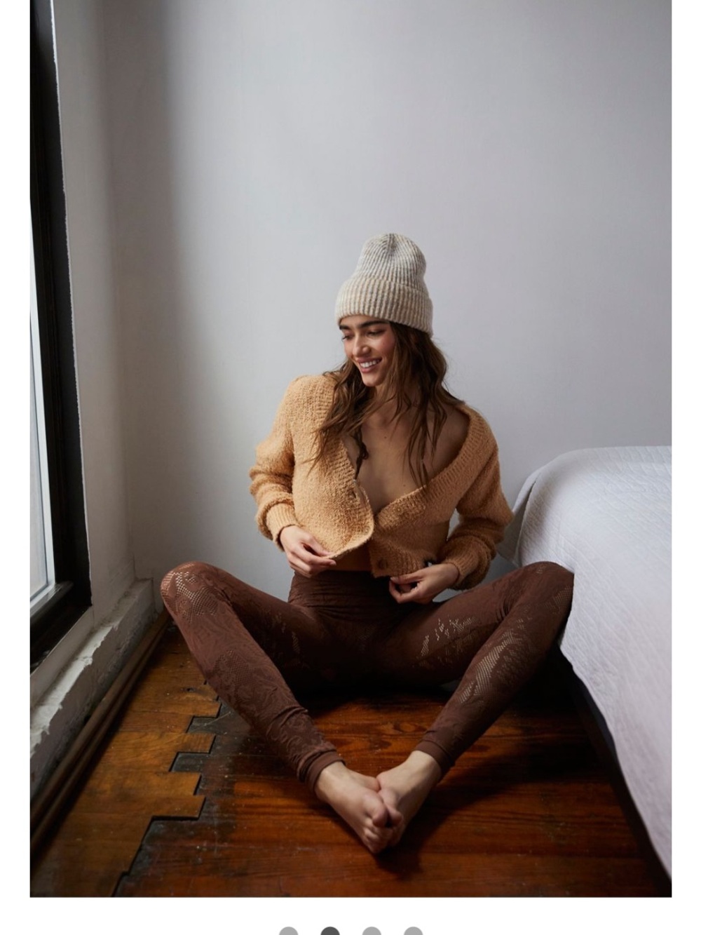 Textured Brown High-Waist Women's lace Leggings - Picture 4 of 4
